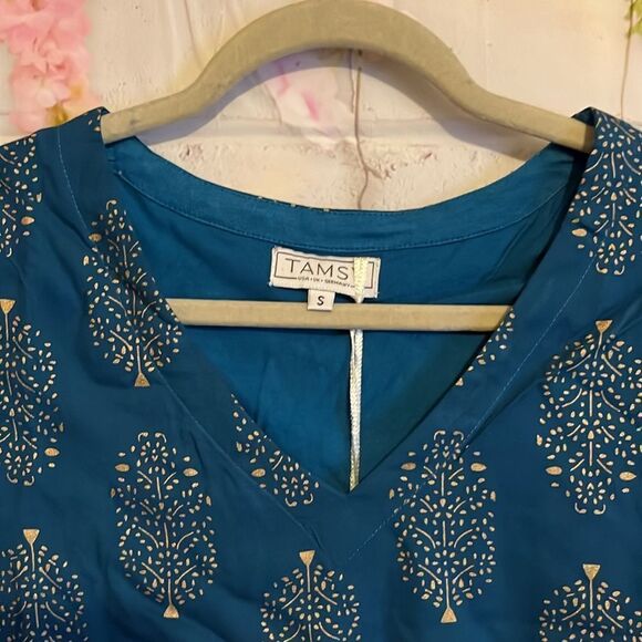 Tamsy Turquoise Color Woven Top S - Picture 9 of 13